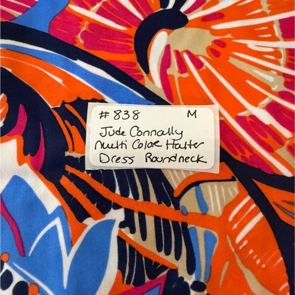 Jude Connally Pink and Orange Patterned Halter Dress, Medium - Picture 3 of 7